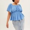 Blue Textured Top Off Shoulder Crepe Jersey