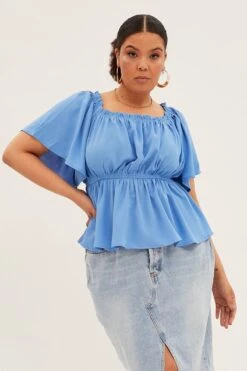 Blue Textured Top Off Shoulder Crepe Jersey -You And All Fashion Store cjd1020 34a azure 3