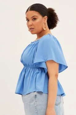Blue Textured Top Off Shoulder Crepe Jersey -You And All Fashion Store cjd1020 34a azure 4