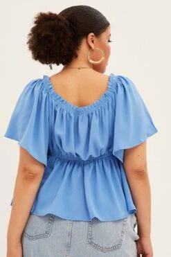Blue Textured Top Off Shoulder Crepe Jersey -You And All Fashion Store cjd1020 34a azure 5
