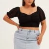Black Corset Top Short Sleeve Crop Mesh
