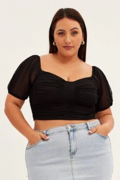 Black Corset Top Short Sleeve Crop Mesh -You And All Fashion Store cjd1066 36a black 3