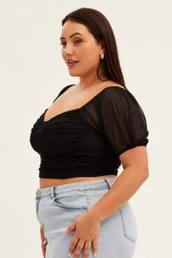 Black Corset Top Short Sleeve Crop Mesh -You And All Fashion Store cjd1066 36a black 4