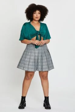 Green Short Flare Sleeve Front Tie Crop Top -You And All Fashion Store cjd22603 34ab green 2 1