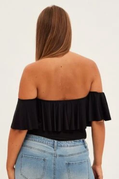 Black Frill Bodysuit Off Shoulder Frill Jersey -You And All Fashion Store cjd31239 34ab black 5