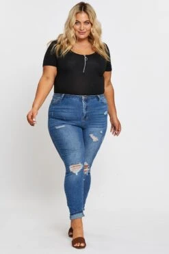 Black Jersey Bodysuit Ring Zip Front Short Sleeve -You And All Fashion Store cjd31274 47ab black 3