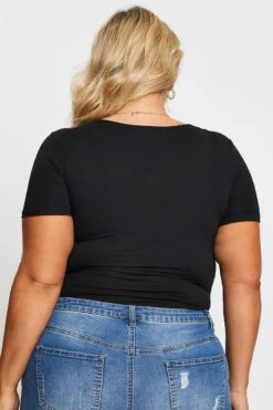 Black Jersey Bodysuit Ring Zip Front Short Sleeve -You And All Fashion Store cjd31274 47ab black 5