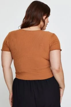 Brown Hem T-shirt Drawstring Jersey Wrap Front Lettuce -You And All Fashion Store cjd31281 47ab mocha 5