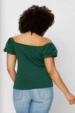 Green Top Off The Shoulder Puff Sleeve Tie Up -You And All Fashion Store cjd31285 47ab forest 5 2