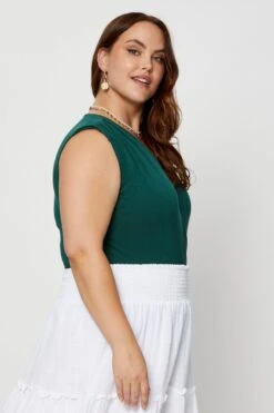 Green Front Bodysuit Shoulder Pad Sleeveless Jersey Wrap -You And All Fashion Store cjd31333 84ab forest 4