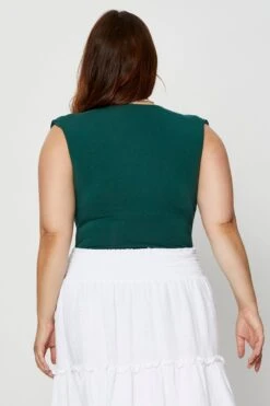Green Front Bodysuit Shoulder Pad Sleeveless Jersey Wrap -You And All Fashion Store cjd31333 84ab forest 5