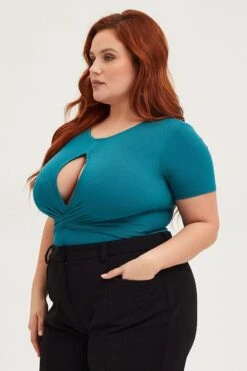 Green Jersey Bodysuit Keyhole Detail Short Sleeve 9 Green Jersey Bodysuit Keyhole Detail Short Sleeve -You And All Fashion Store cjd31334 35ab green 4 2