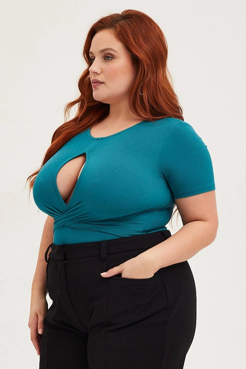 Green Jersey Bodysuit Keyhole Detail Short Sleeve 4 Green Jersey Bodysuit Keyhole Detail Short Sleeve - Image 4