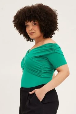 Green Off Shoulder Jersey Wrap Bodysuit -You And All Fashion Store cjd31419 47a jade 4