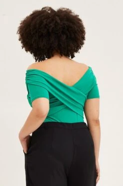 Green Off Shoulder Jersey Wrap Bodysuit -You And All Fashion Store cjd31419 47a jade 5