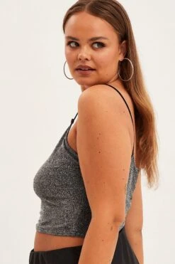 Black Crop Top Scoop Neck Strappy Lurex -You And All Fashion Store cjd31722x 34ab black 4