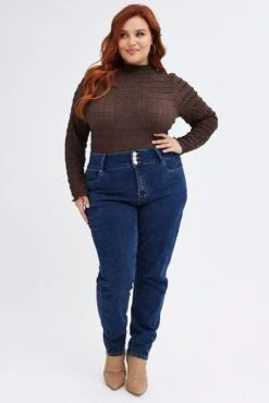 Brown Bodysuit Long Sleeve High Neck -You And All Fashion Store cjd6004 47jb brown 5