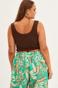 Brown Crop Top Sleeveless Peephole Front Detail Jersey -You And All Fashion Store cjdk31789 47ab brown 5