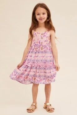 Boho Print Maxi Dress Kids Sleeveless
