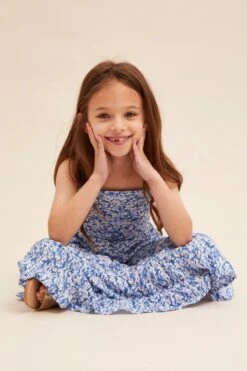 Floral Print Maxi Dress Kids Sleeveless