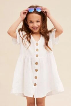 White Mini Skater Dress Kids Sleeveless