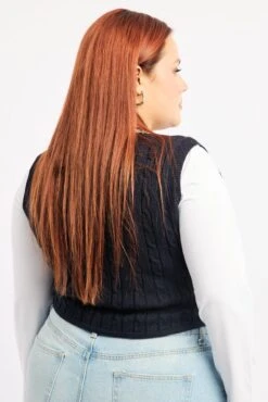 Blue Cable Knit Vest V-neck -You And All Fashion Store ckn1925 41jb navy 3