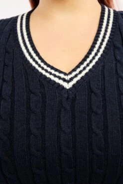 Blue Cable Knit Vest V-neck -You And All Fashion Store ckn1925 41jb navy 5
