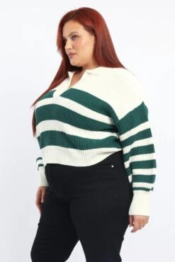 Green Stripe Jumper Long Sleeve V Neck -You And All Fashion Store ckn1996d 45jb stripe 3
