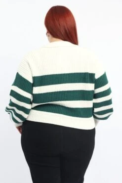 Green Stripe Jumper Long Sleeve V Neck -You And All Fashion Store ckn1996d 45jb stripe 4