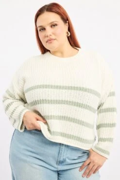 Green Stripe Jumper Long Sleeve Crew Neck