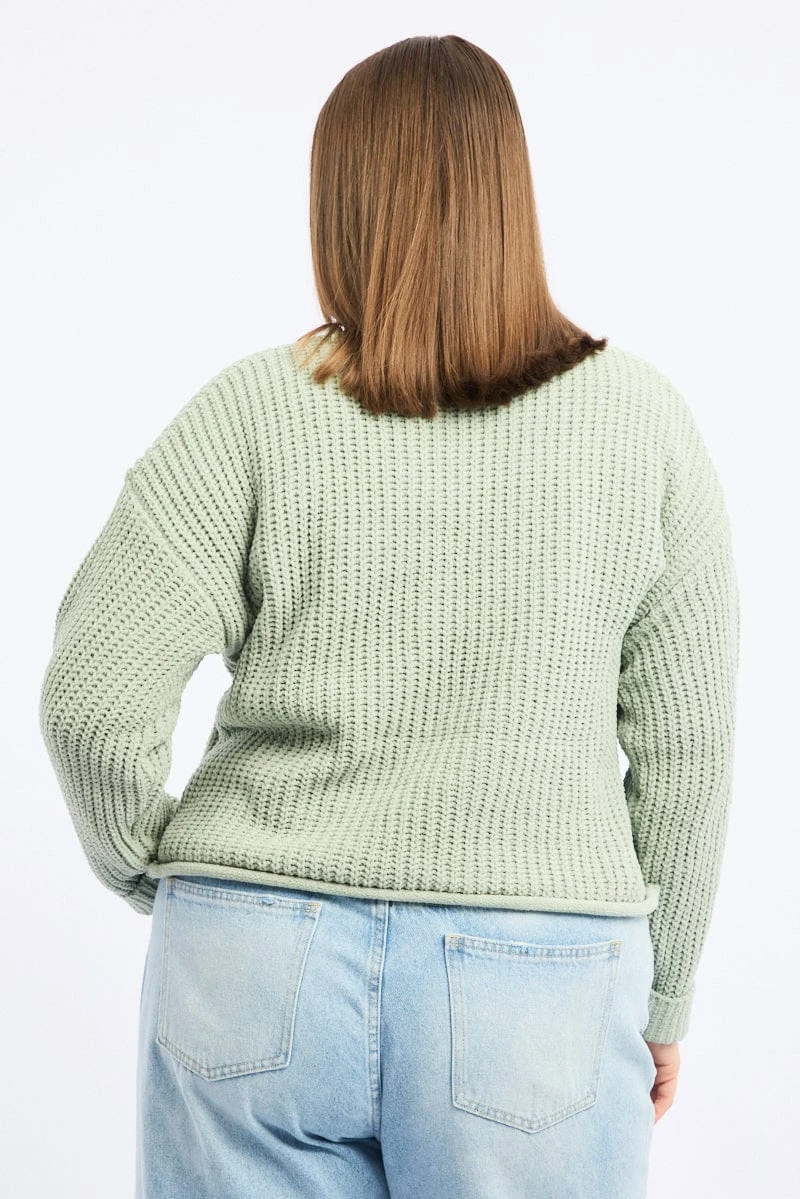 Green Chenille Knit Jumper Long Sleeve 3 Green Chenille Knit Jumper Long Sleeve - Image 3