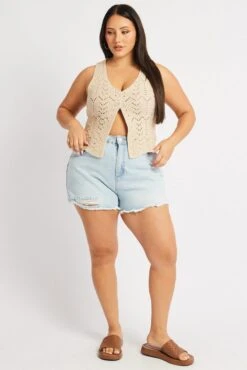 Beige Crochet Knit Vest -You And All Fashion Store ckn2284a 40jb beige 3