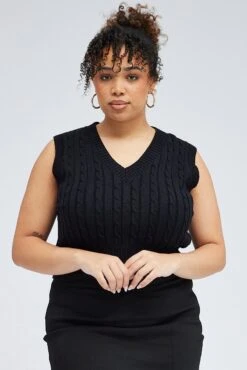 Black Cable Knit Vest
