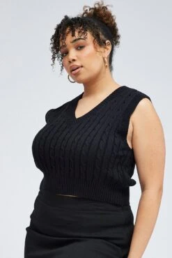 Black Cable Knit Vest -You And All Fashion Store ckn2289 41jb black 3