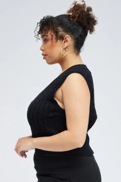 Black Cable Knit Vest -You And All Fashion Store ckn2289 41jb black 4