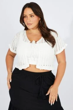 White Crochet Cardigan Tie Up -You And All Fashion Store ckn2435 41j cream 3