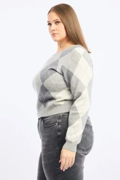 Grey Check Knit Jumper Long Sleeve Argyle -You And All Fashion Store ckn2507 45jb check 3