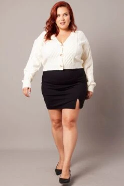 White Cable Knit Cardigan V-neck Crop -You And All Fashion Store ckn2531 41j cream 3