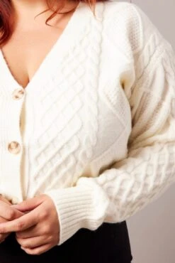 White Cable Knit Cardigan V-neck Crop -You And All Fashion Store ckn2531 41j cream 6