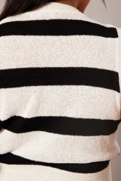 Beige Stripe Knit Vest Sleeveless V-neck Relaxed Fit -You And All Fashion Store ckn2532 41j stripe 6