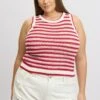 Red Stripe Crochet Knit Vest Sleeveless