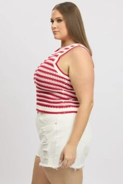Red Stripe Crochet Knit Vest Sleeveless -You And All Fashion Store ckn2807 40j stripe 4