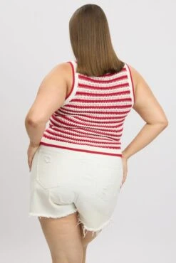 Red Stripe Crochet Knit Vest Sleeveless -You And All Fashion Store ckn2807 40j stripe 5
