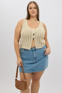 Beige Crochet Cardigan Sleeveless