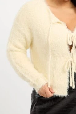 White Fluffy Knit Cardigan Tie Up Front -You And All Fashion Store ckn3006 45j cream 5