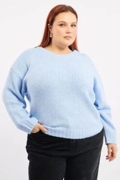 Blue Knit Jumper Long Sleeve Crew Neck