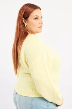 Yellow Knit Jumper Long Sleeve Crew Neck -You And All Fashion Store ckn3615 45j yellow 3