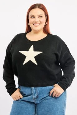 Black Knit Jumper Long Sleeve Crew Neck