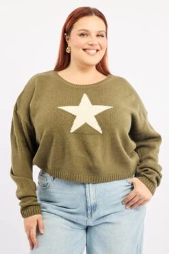 Green Knit Jumper Long Sleeve Crew Neck