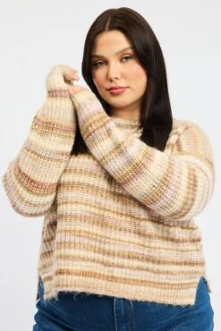 Pink Stripe Jumper Long Sleeve Crew Neck